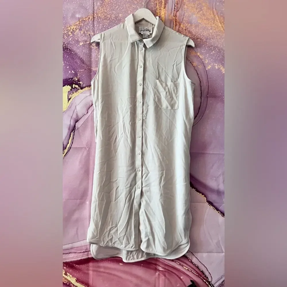 Joseph Ribkoff Collar Sleeveless Side Slit Long Button Down Blouse Ivory 12
